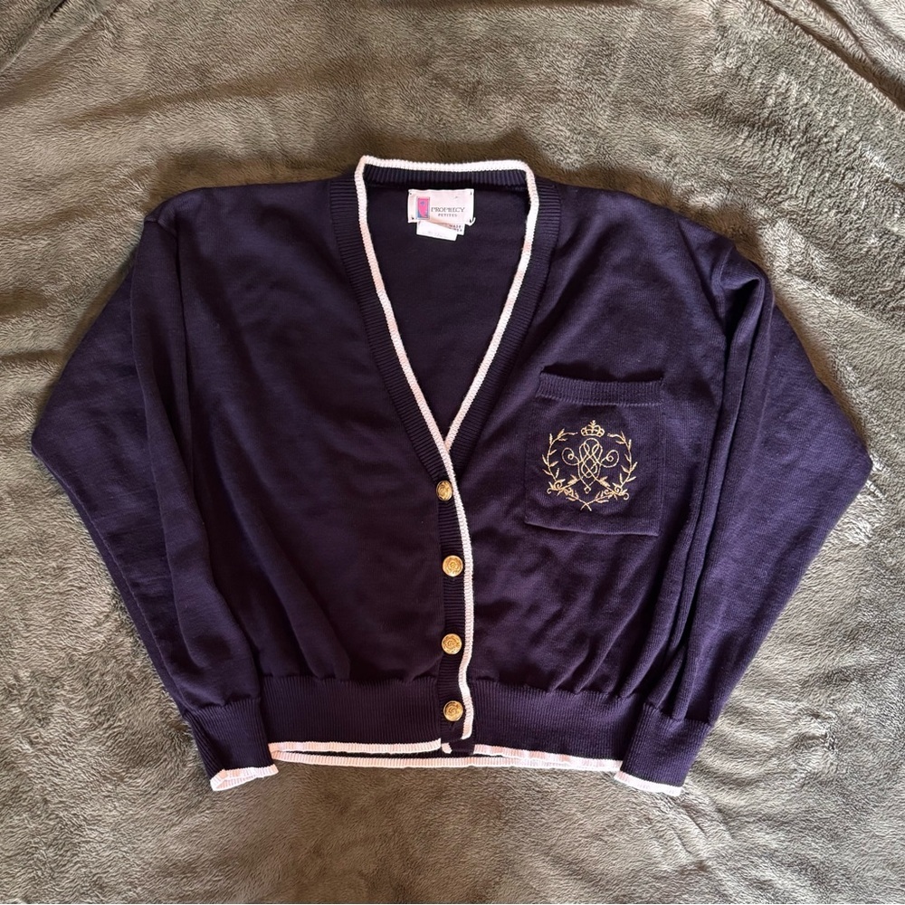 Vintage Prophecy Petites Navy Cardigan Size PM Made in USA - Picture 1 of 5